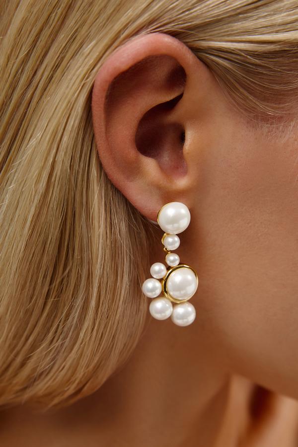 Gold Pearl Drop Statement Bridal Earrings by Amelie George Bridal 