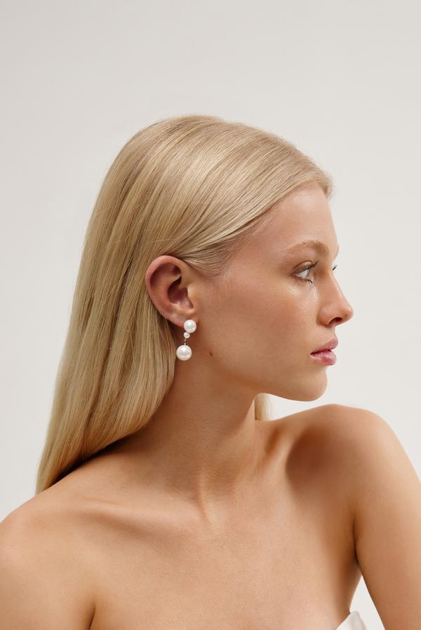 Classic Pearl Wedding Earrings, Silver Modern Wedding Jewellery  