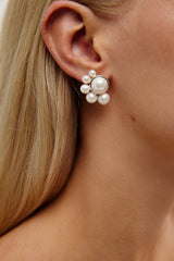 DAKOTA - STATEMENT PEARL STUD WEDDING EARRINGS - SILVER