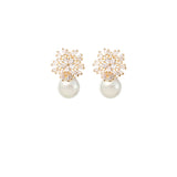 Diamond and Pearl Drop Earrings Wedding by Amelie George Bridal Gold Modern Wedding Jewellery