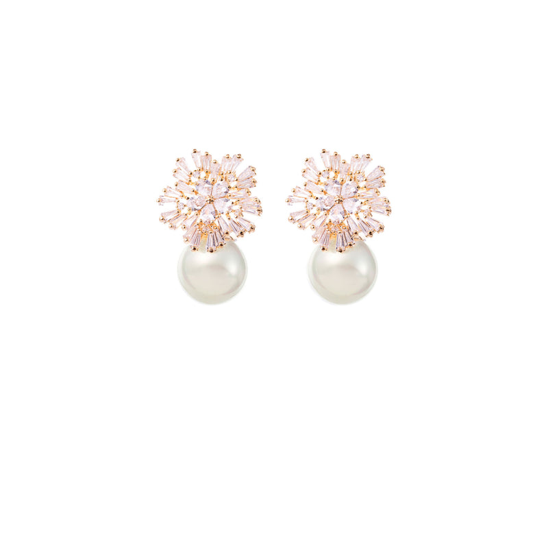 Diamond and Pearl Drop Earrings Wedding by Amelie George Bridal Rose Gold Modern Wedding Jewellery