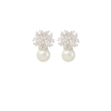 Diamond and Pearl Drop Earrings Wedding by Amelie George Bridal Silver Modern Wedding Jewellery