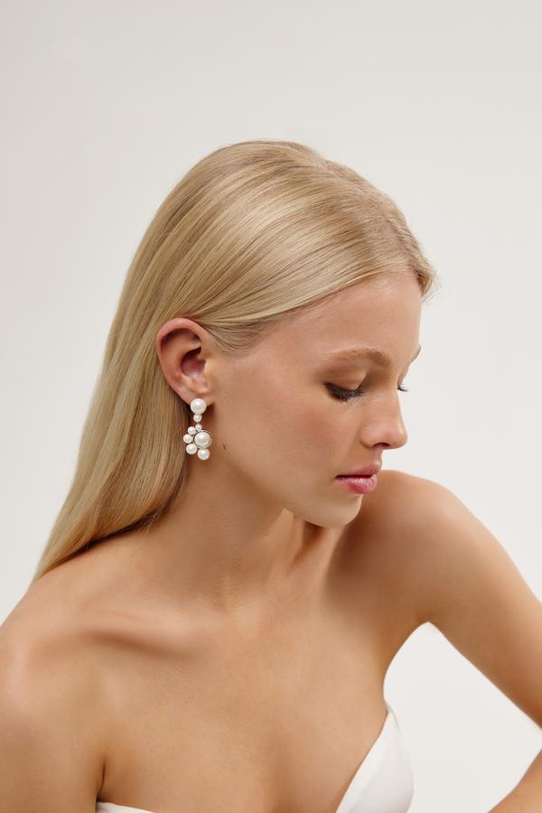 Gold Pearl Drop Statement Bridal Earrings