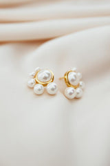 Gold Statement Pearl Stud Wedding Earrings by Amelie George Bridal