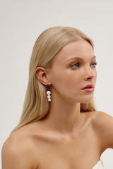 Large Pearl Dangle Wedding Earrings by Amelie George Bridal, Rose Gold Modern Wedding Jewellery  