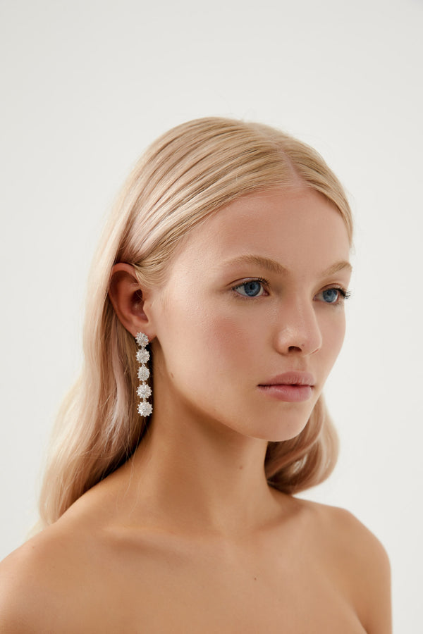 Long Diamond Earring Wedding by Amelie George Bridal-Silver Modern Wedding Jewellery  
