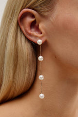 Long Gold Pearl Earrings for Bride- Rose GoldModern Wedding Jewelry  