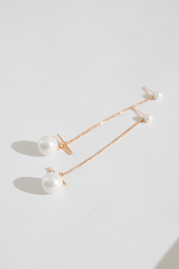 Long Pearl Wedding Earrings in Gold by Amelie George Bridal Modern Wedding Jewellery  
