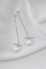 Long Pearl Wedding Earrings in Silver by Australian Wedding Jewellery Designer