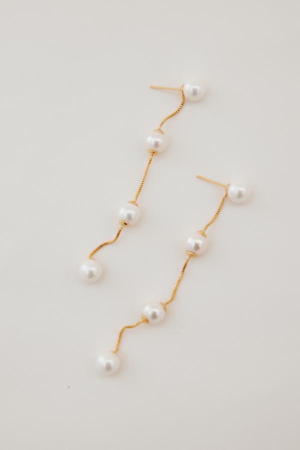 Long Statement Gold Pearl Wedding Earrings by Amelie George Bridal Modern Wedding Jewellery  