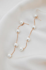 Long Statement Rose Gold Pearl Wedding Earrings by Amelie George Bridal Modern Wedding Jewellery  