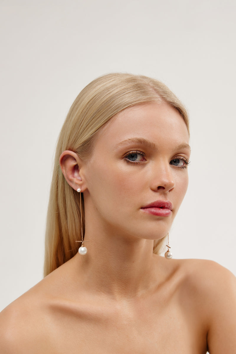 Long Rose Gold Wedding Earrings by Australian Wedding jewellery Designer 