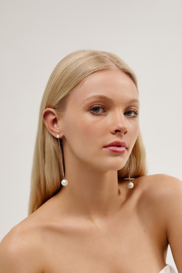 Long Pearl and Silver Wedding Earrings by Australian Wedding Jewellery Designer