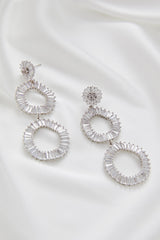 Long White Gold Modern Statement Bridal Earrings by Amelie George Bridal 