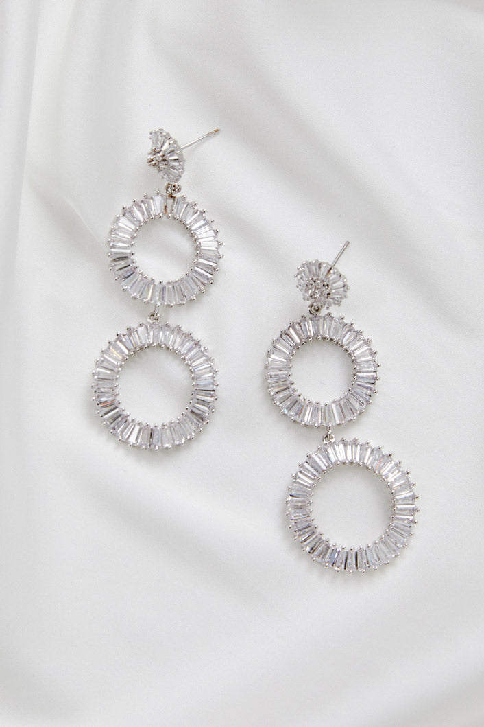 Long White Gold Statement Bridal Earrings by Amelie George Bridal 