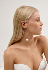 Long Dangle Silver Pearl and Chain Wedding Earrings by Australian Wedding Jewellery Designer 