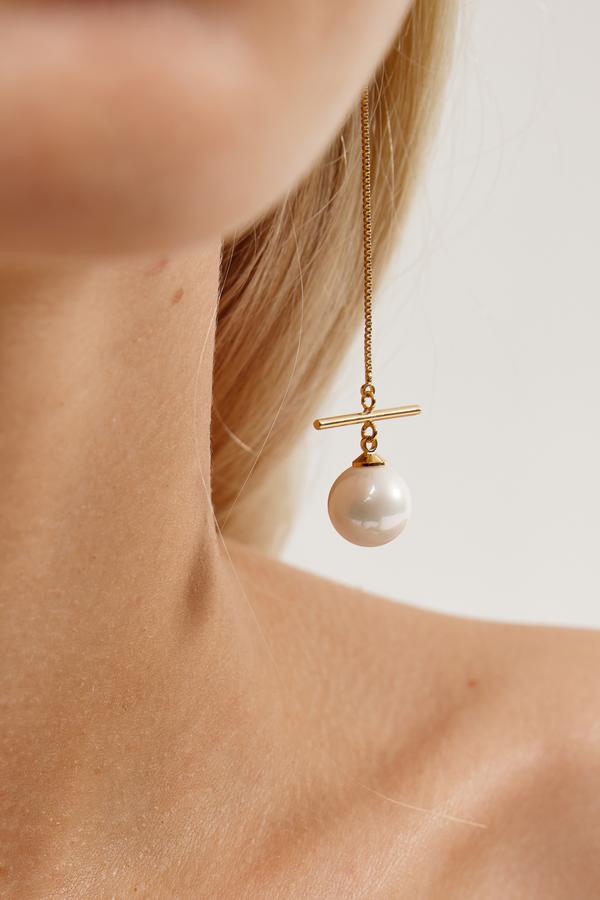 Long Dangle Pearl Chain Cross Wedding Earrings