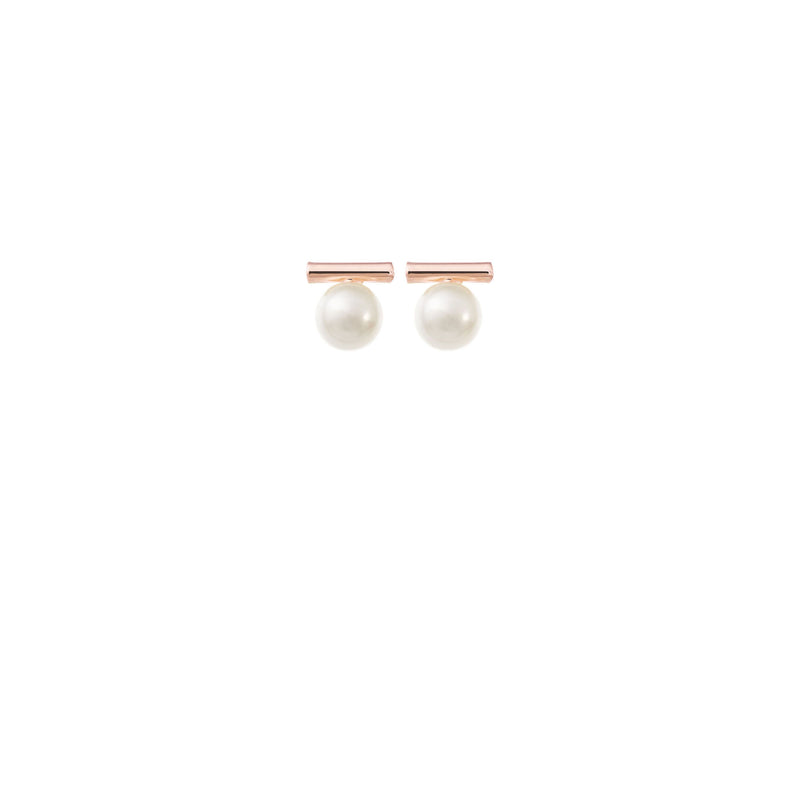 Minimalist Pearl Wedding Earrings in Rose Gold by Amelie George Bridal