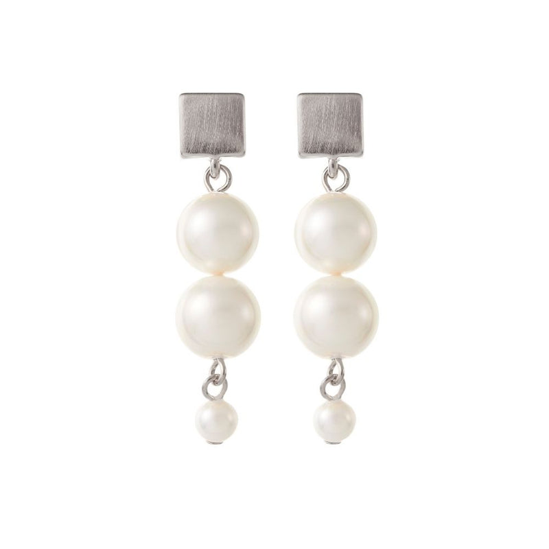 Modern Bridal Earrings by Designer Amelie George. White Gold and Pearl 