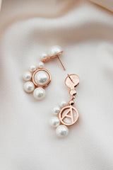 Modern Pearl Wedding Earrings by Amelie-George Rose Gold