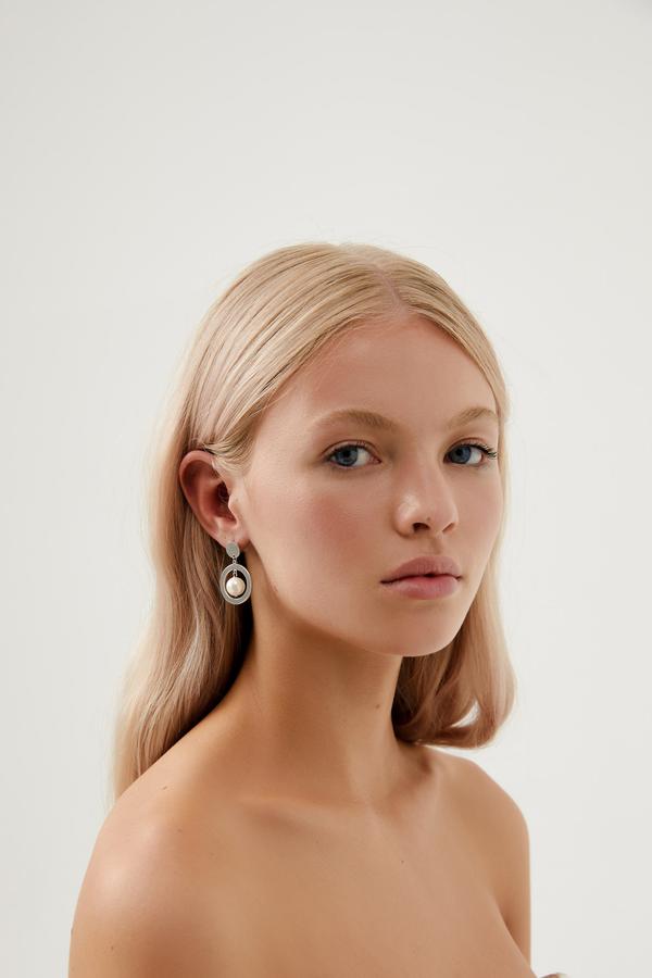 Modern White Gold Pearl Wedding Earrings by Australian Jewellery Designer