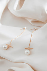 Rose Gold Long Pearl Wedding Earrings by Australian Jewellery Designer Amelie George Bridal 
