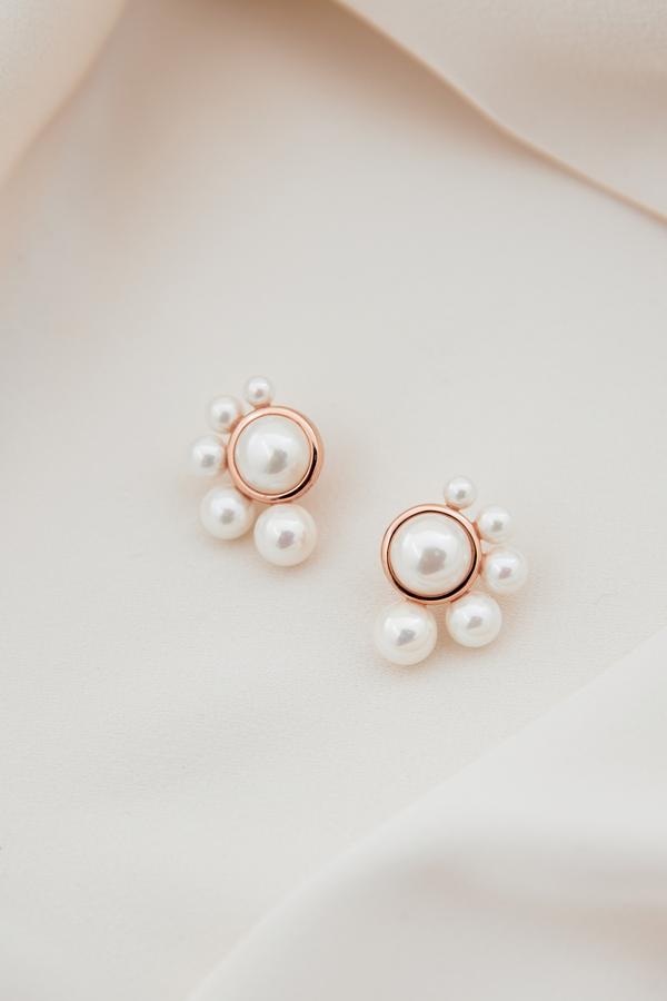 Rose Gold Statement Pearl Stud Wedding Earrings by Amelie George Bridal
