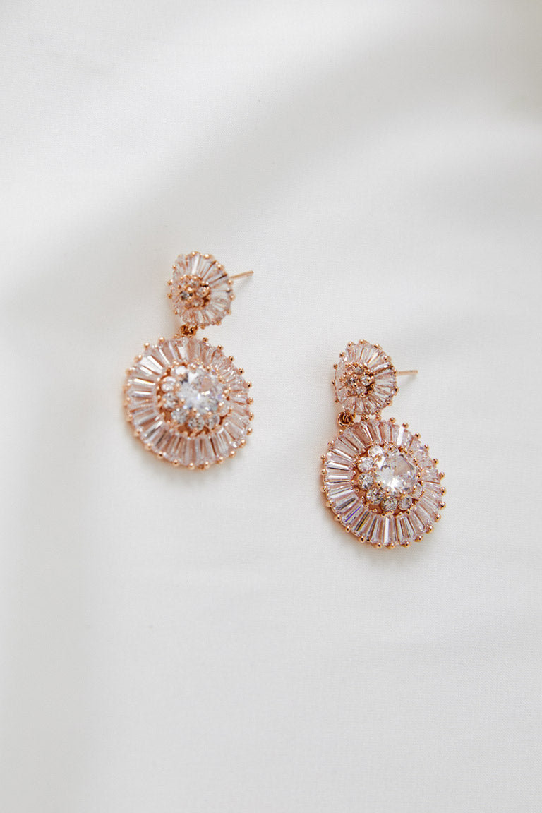 Rose Gold Swarovski Wedding Earrings by Amelie George Bridal
