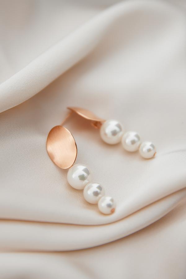 Rose Gold Pearl Drop Statement Earrings by Amelie George Bridal Modern Wedding Jewellery  