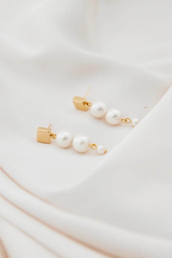 Simple Drop Pearl Wedding Earrings in Gold by Amelie George Bridal 