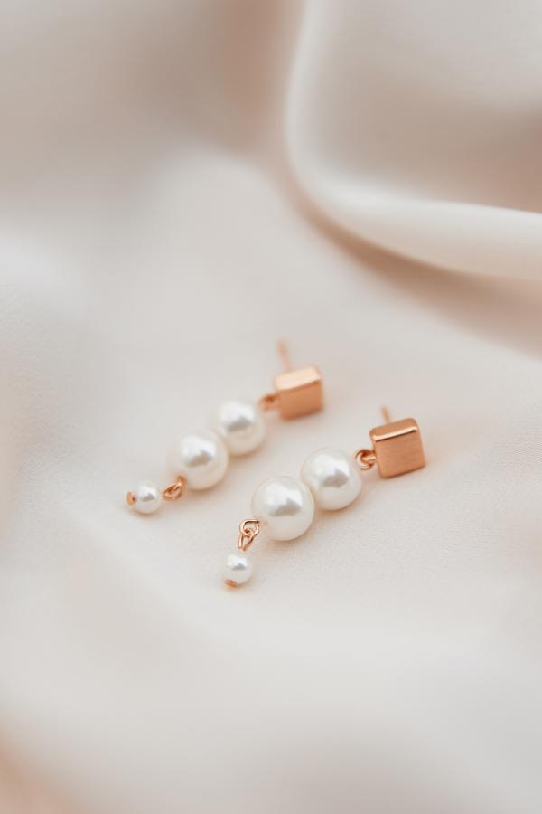 Simple Drop Pearl Wedding Earrings in Rose-Gold by Amelie George Bridal 