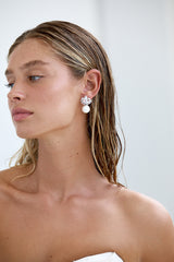 Statement Pearl Crystal Silver Earring Wedding AMELIE GEORGE BRIDAL