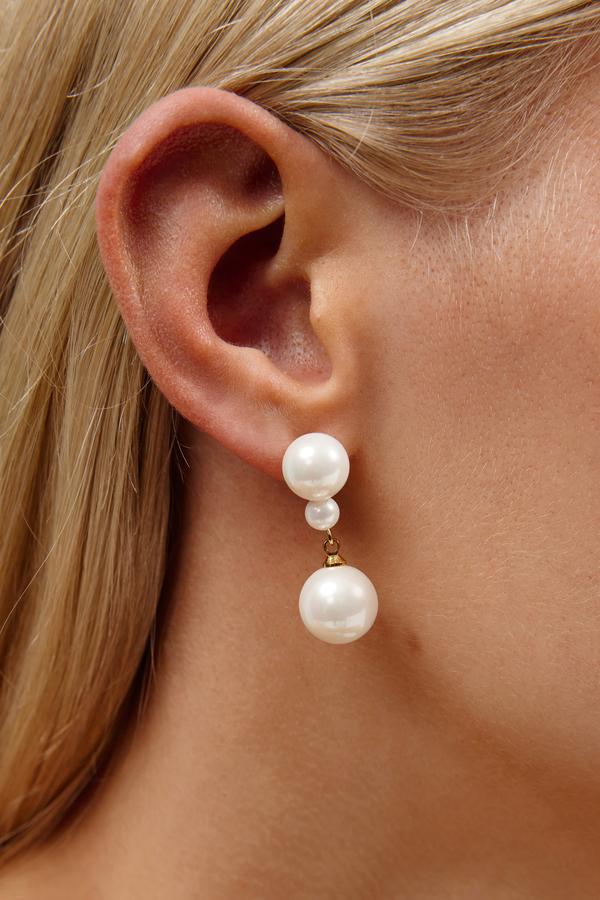 Stud Pearl Wedding Earrings, Gold Modern Wedding Jewelrey