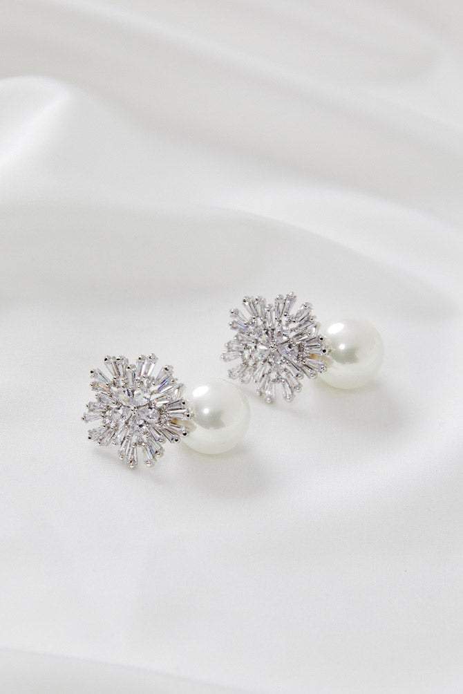 ST CLAIR - Silver Diamond and Pearl Drop Earrings Wedding – AMELIE ...