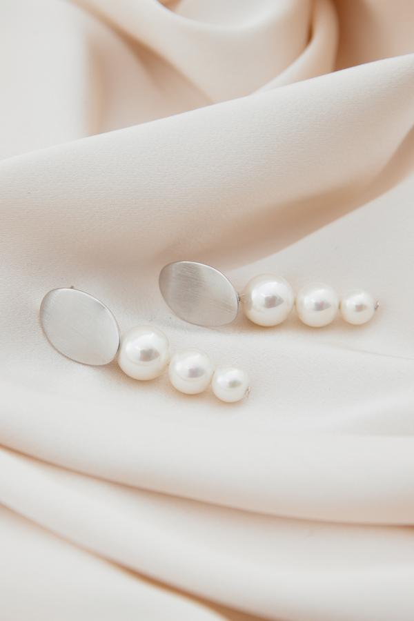 White Gold Pearl Drop Statement Earrings by Amelie George Bridal Modern Wedding Jewellery  
