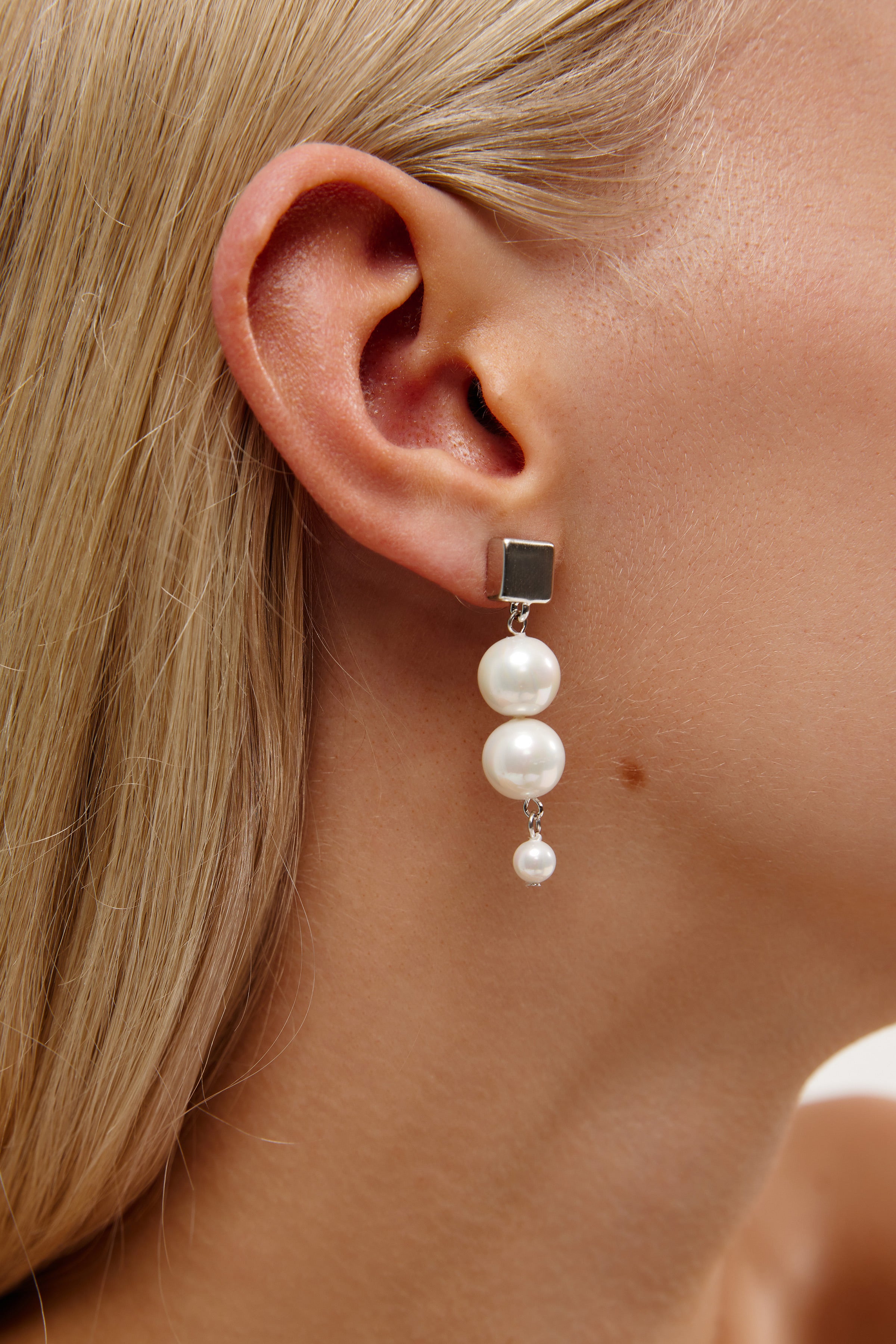 Modern White gold and Pearl Bridal Earrings by Australian Designer Amelie George Bridal 