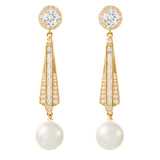 Riley - Art Deco Pearl and Crystal Wedding Earrings - Gold