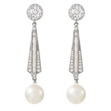 Riley - Art Deco Pearl and Crystal Wedding Earrings - Silver