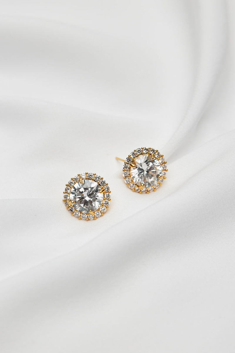 INDRA Crystal Statement Stud Wedding Earrings GOLD AMELIE GEORGE PTY LTD