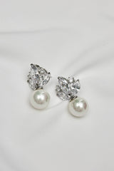 bridal earrings floating pearls silver