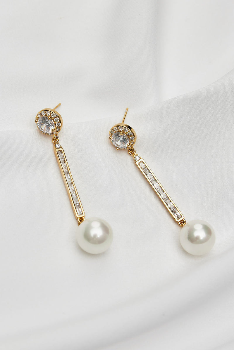 crystal pearl art deco wedding earrings gold