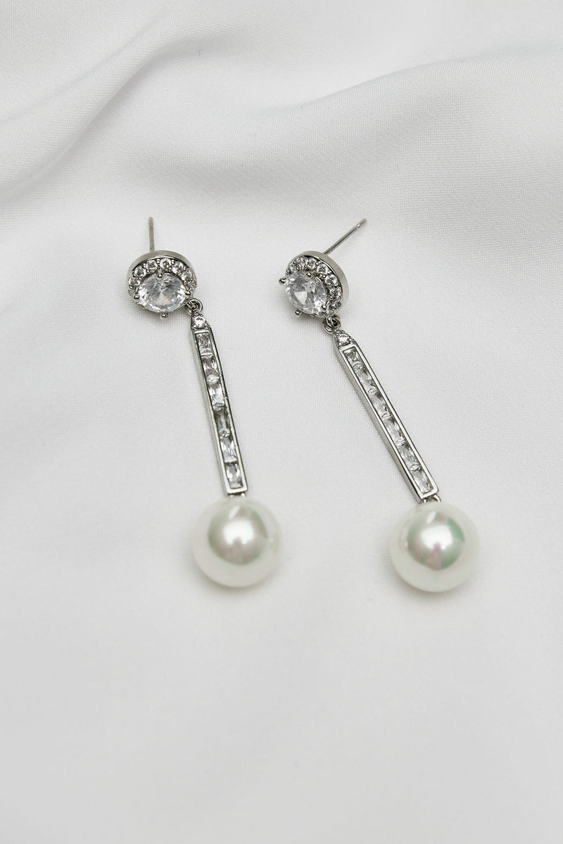 crystal pearl art deco wedding earrings silver