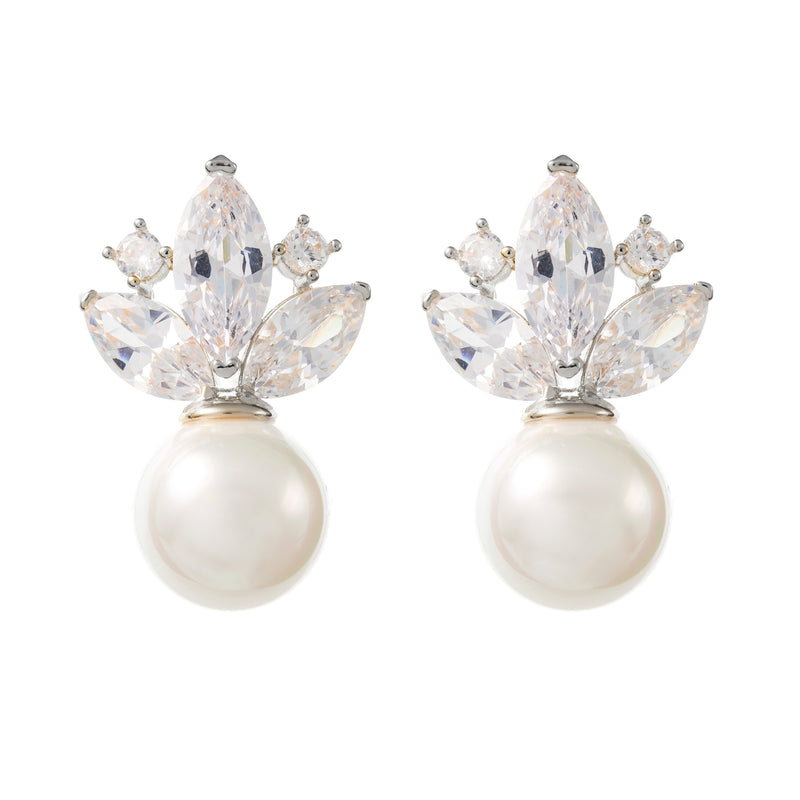 crystal pearl drop earrings wedding silver