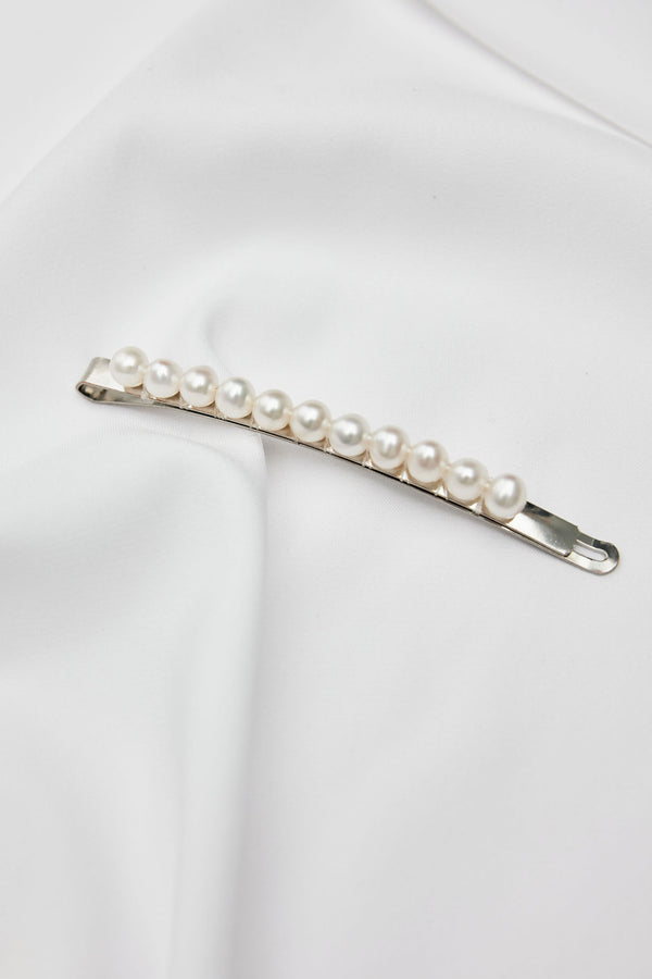effortless pearl barrette for bridal hairstyles silver