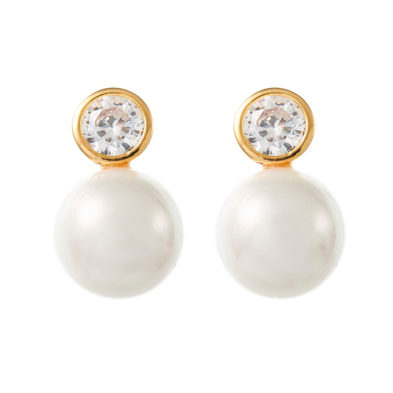 minimalist pearl wedding earrings gold