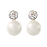 minimalist pearl wedding earrings silver